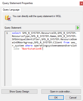 Create SCCM Windows Workstation and Server device collection 4 SCCM Query all workstations