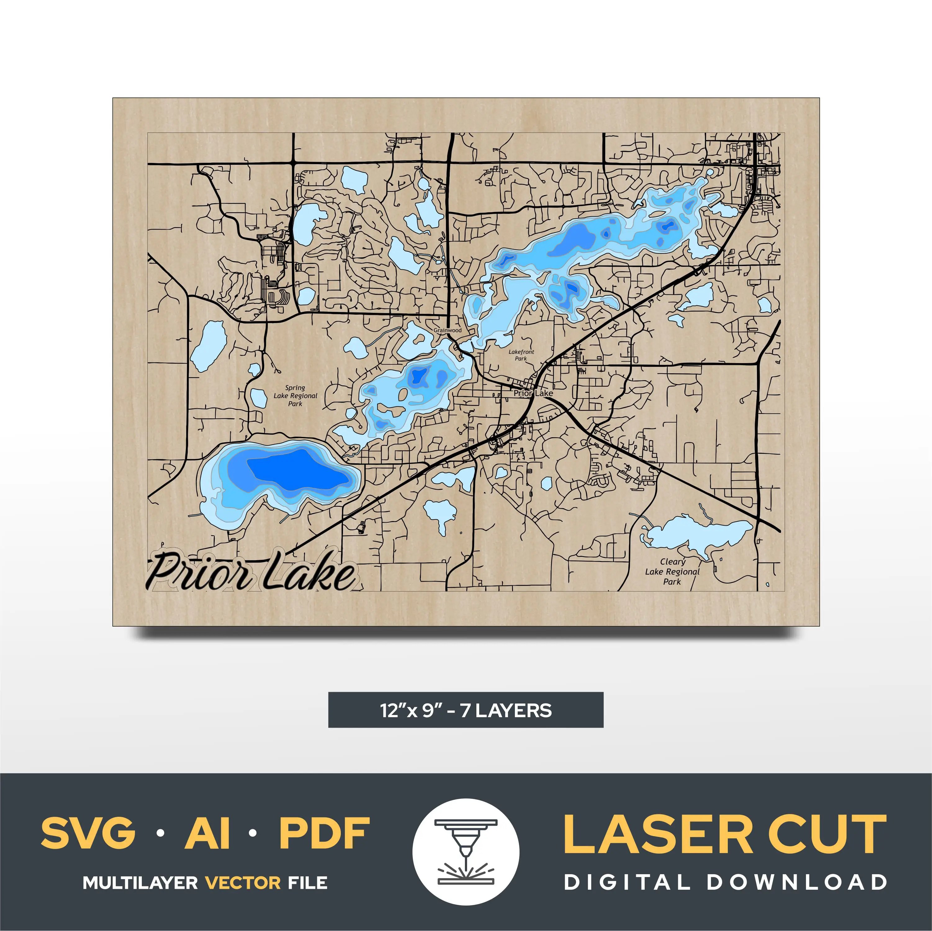 Prior Lake Minnesota Laser Cut File Mapiqtura.