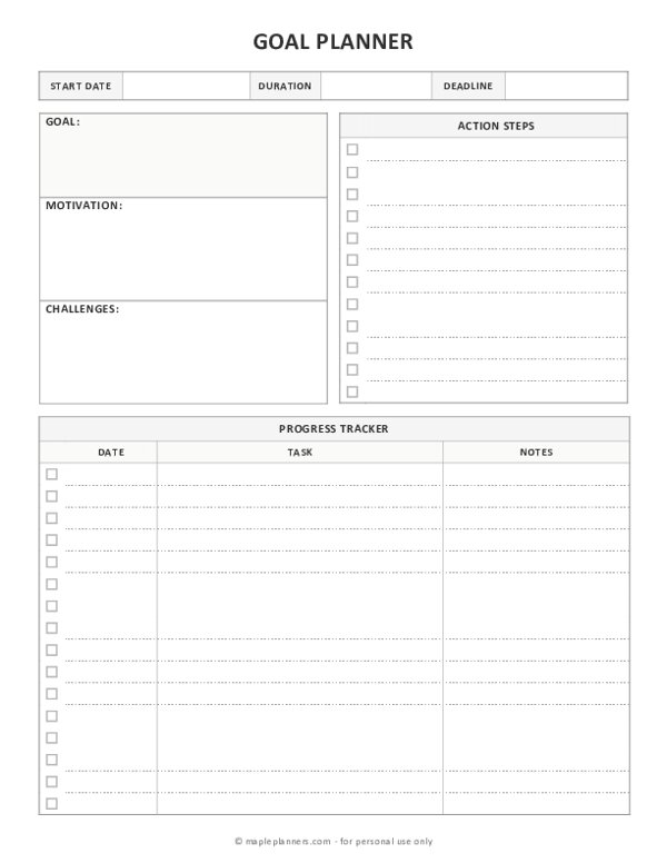 Printable goal setting template