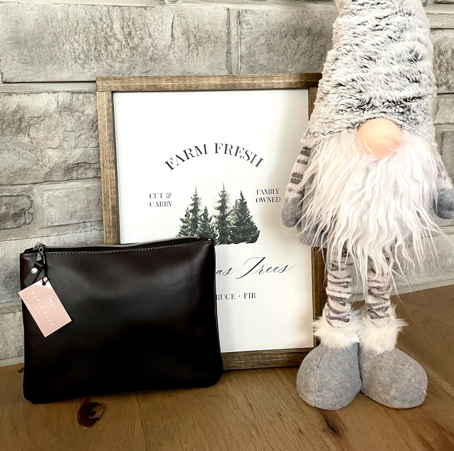 Large Leather Pouch Brown/Black | Maple Rose Leather