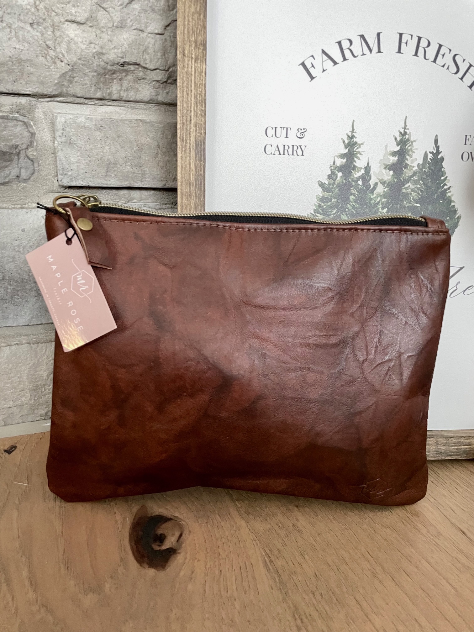 Large Leather Pouch Brown/Black | Maple Rose Leather