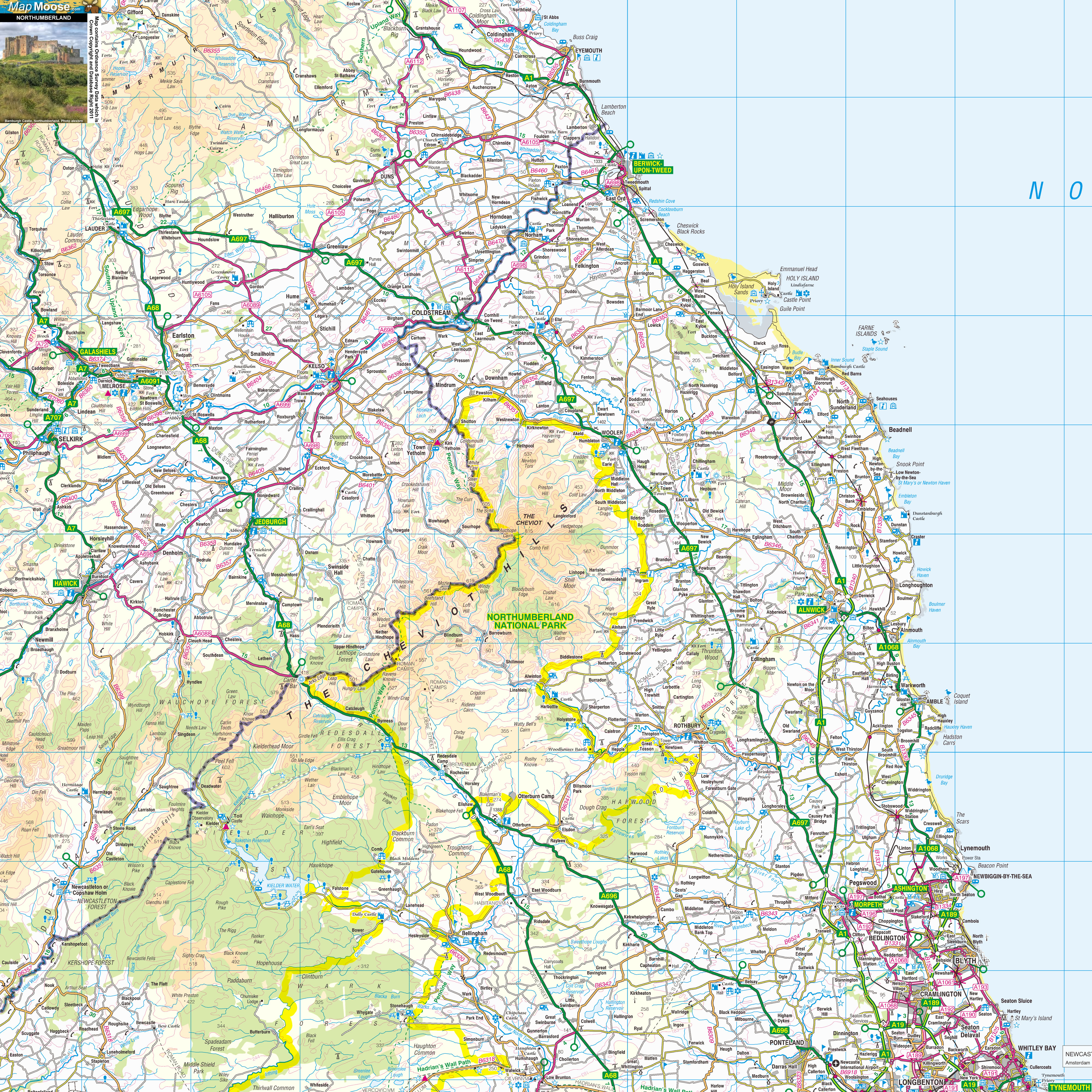 Offline Map Including Cheviot Hills Kielder Water.