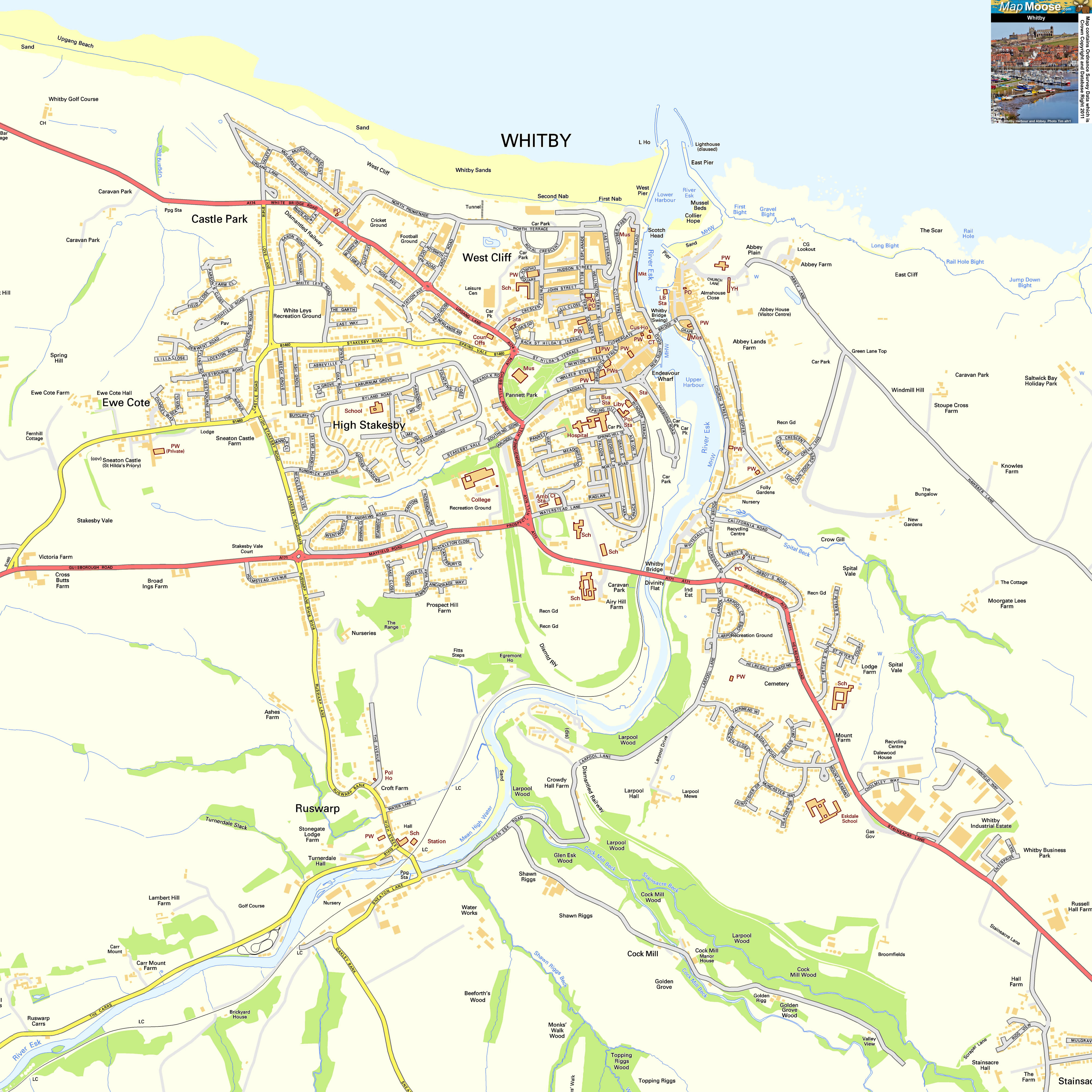 Whitby Offline Street Map Including Whitby Abbey Harbour River Esk Whitby 