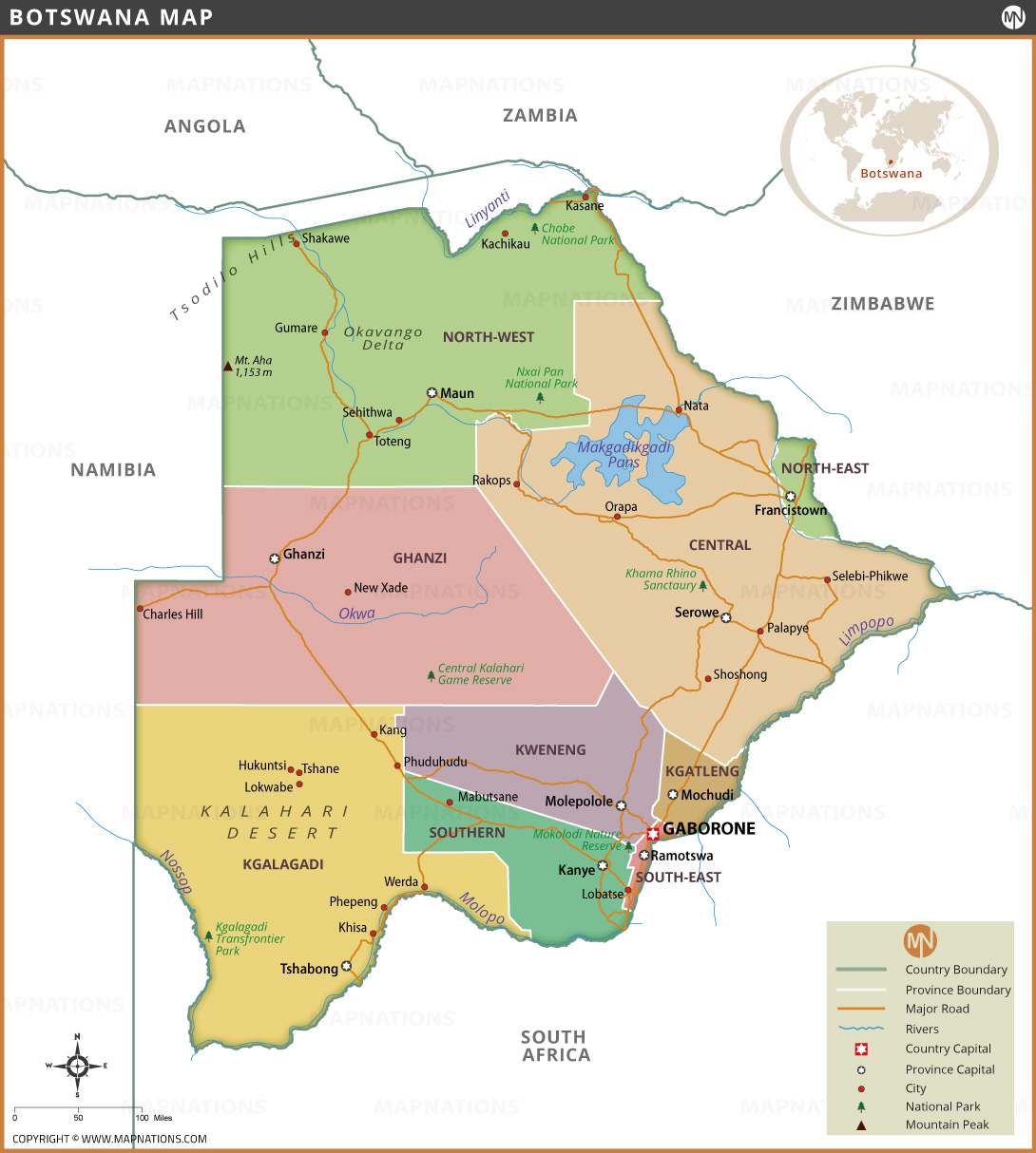 Detailed Political Map Of Botswana Ezilon Maps Botswana Map 
