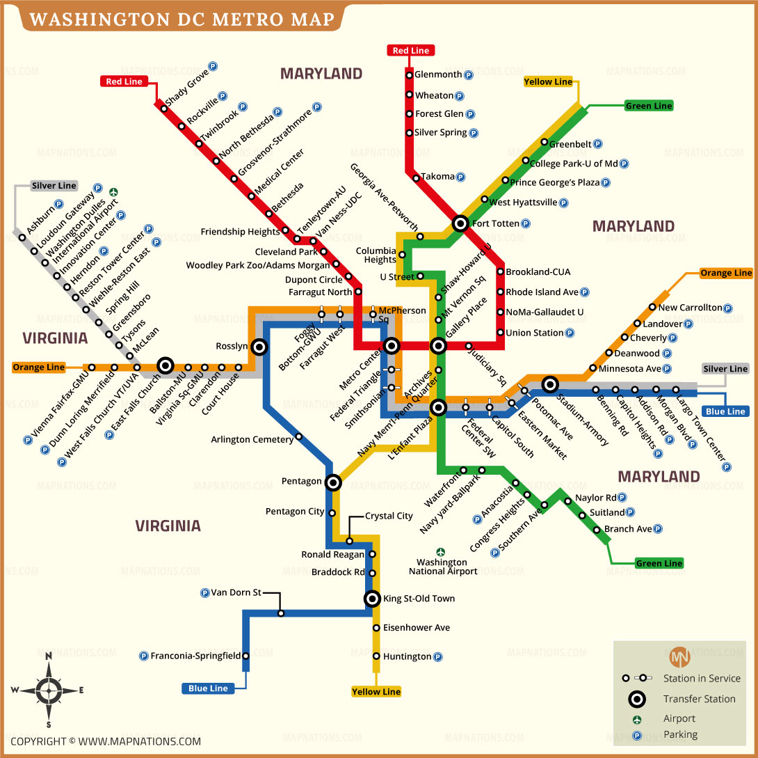 Washington DC Metro Map Complete Metro Rail Transit Guide With Lines Washington Dc Metro Map 