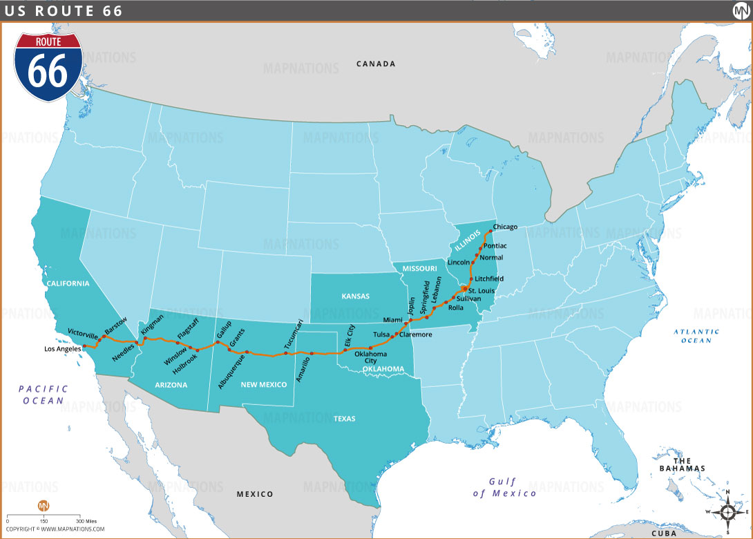 Route 66 Map Historic US Highway Connecting Chicago To Los Angeles Route 66 Map 