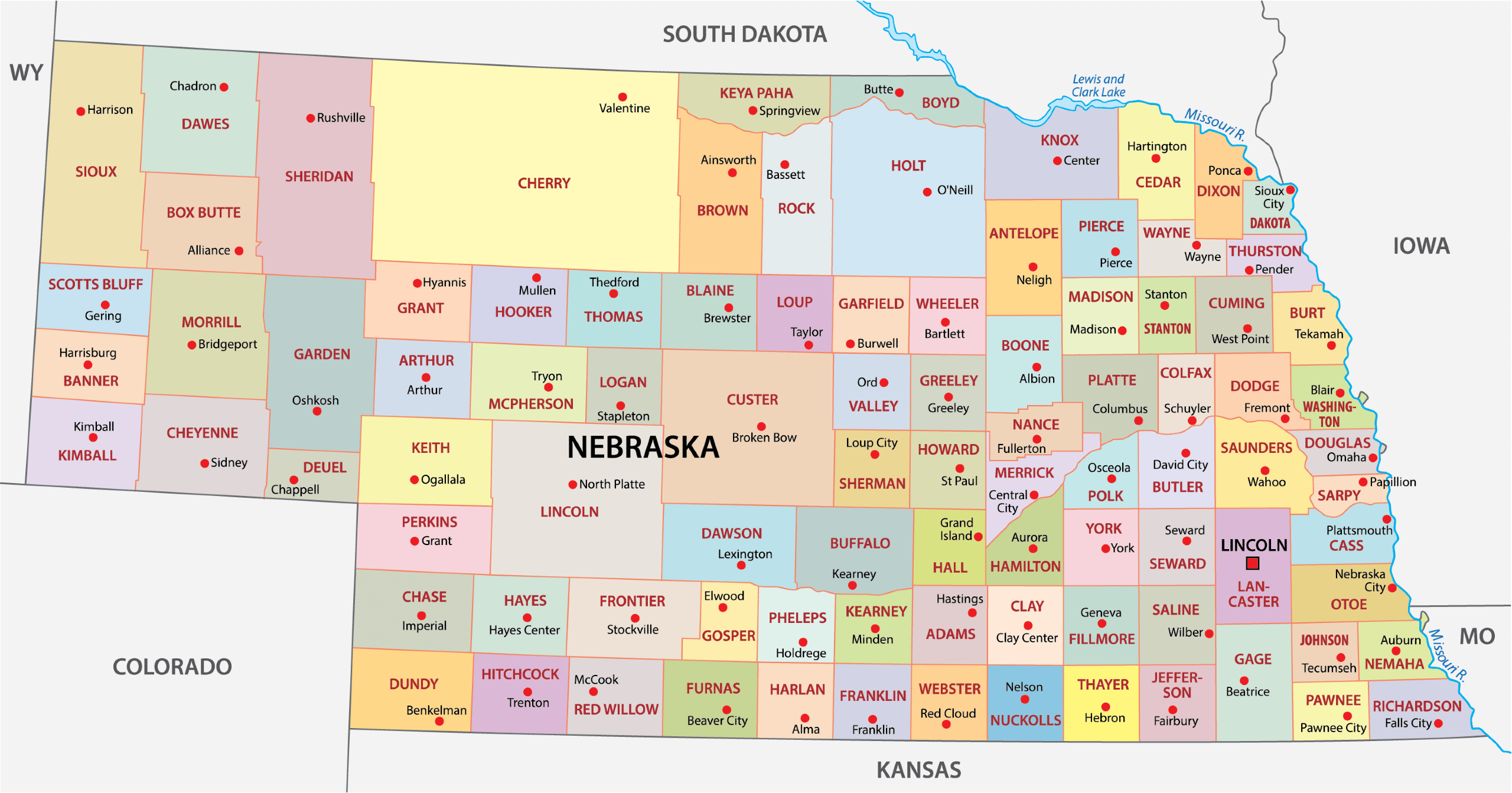 Nebraska Counties Map Mappr Nebraska County Map 