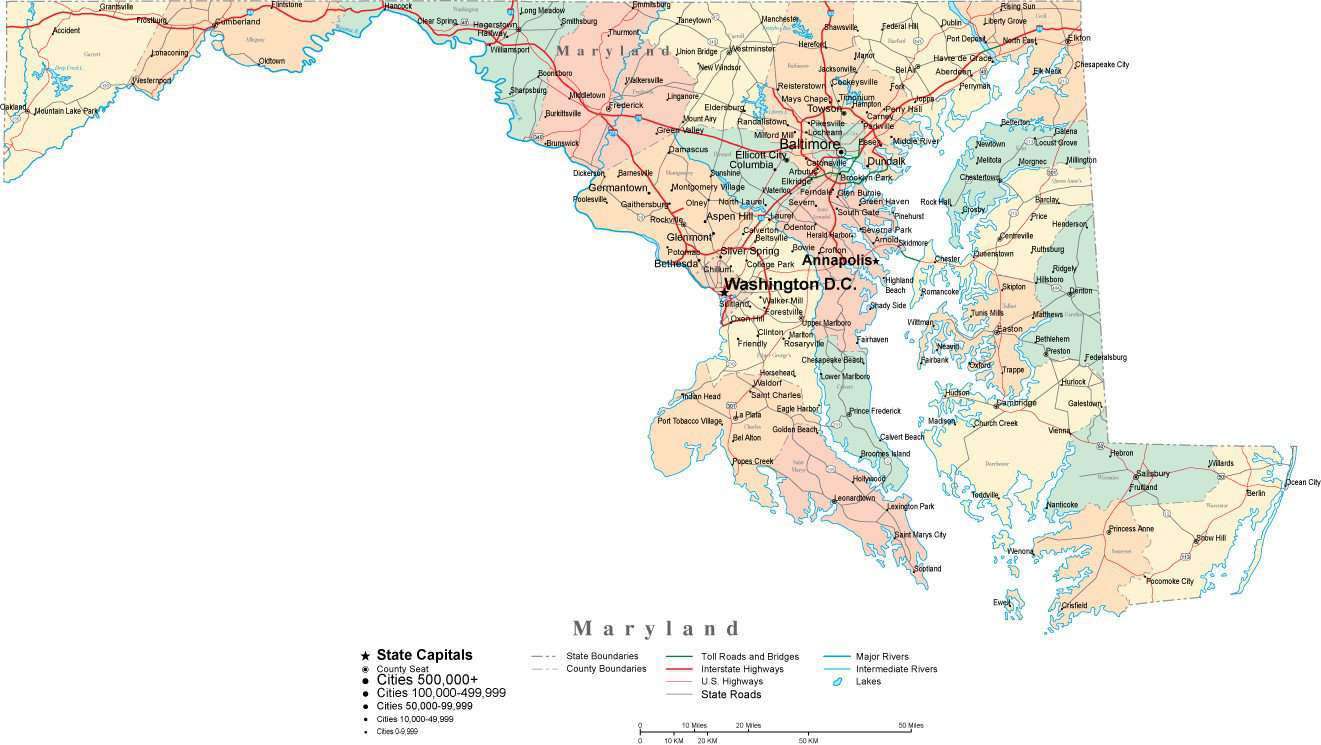 Md State Map With Cities Maryland State Map Plus Terrain With Cities MD USA 081858 