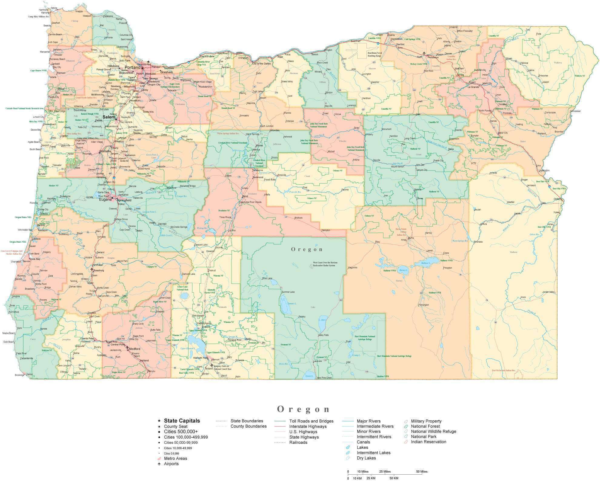 State Map Of Oregon In Adobe Illustrator Vector Format Detailed OR USA 504034 Comp 1 
