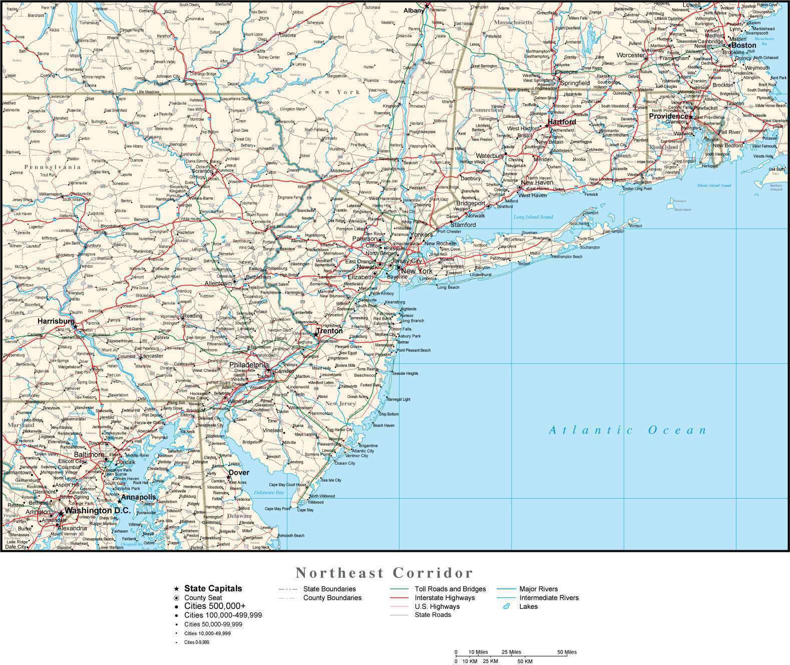 Northeast Map With Cities USA NE 192774 