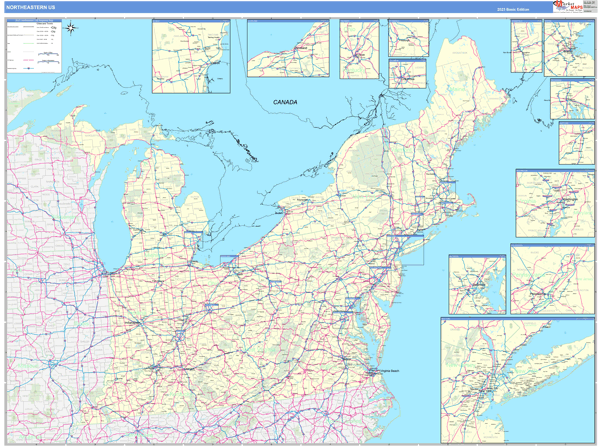 US Northeast Regional Wall Map Basic Style By MarketMAPS MapSales 