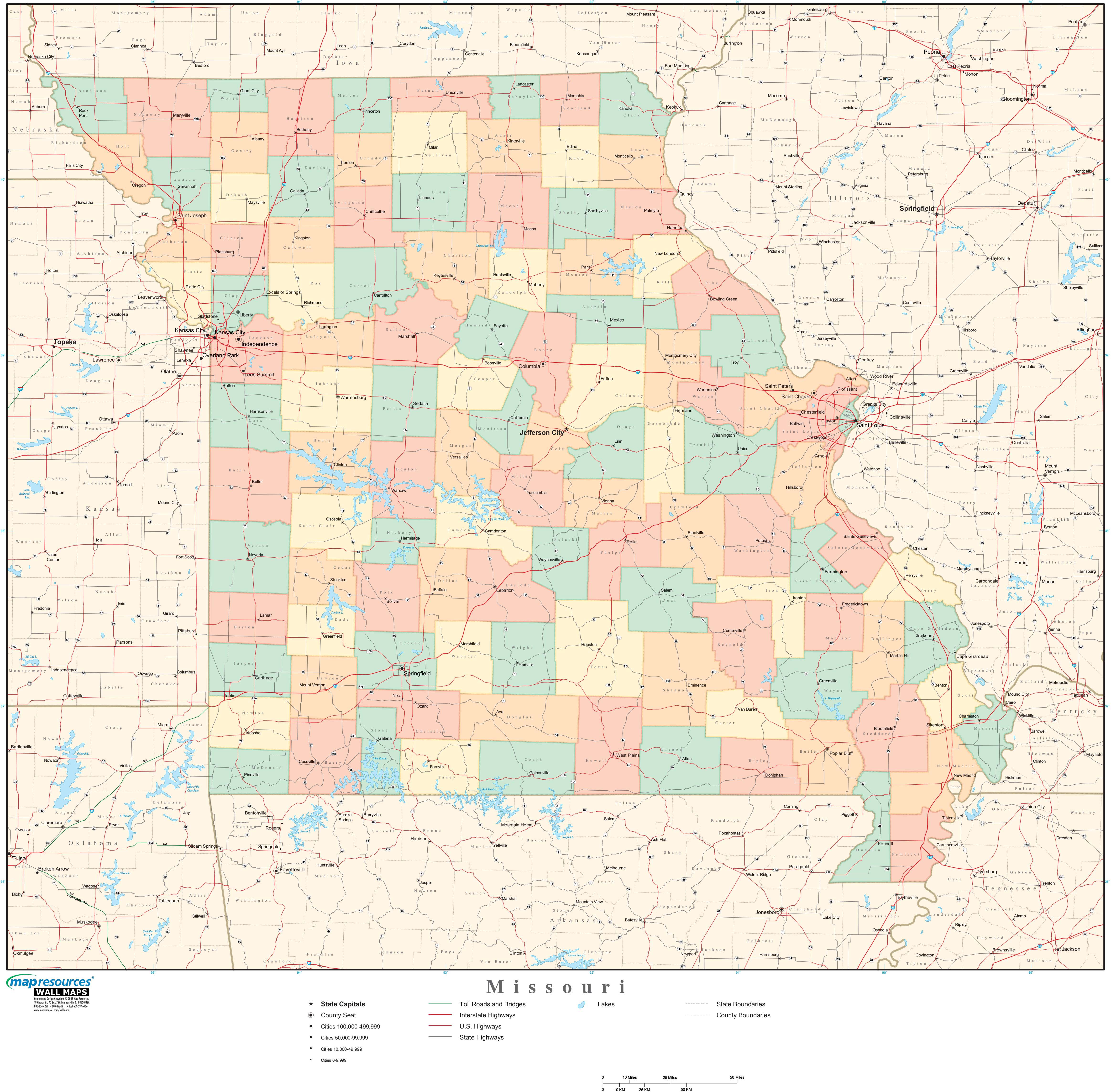 Missouri Wall Map With Counties By Map Resources MapSales All For One MO County 