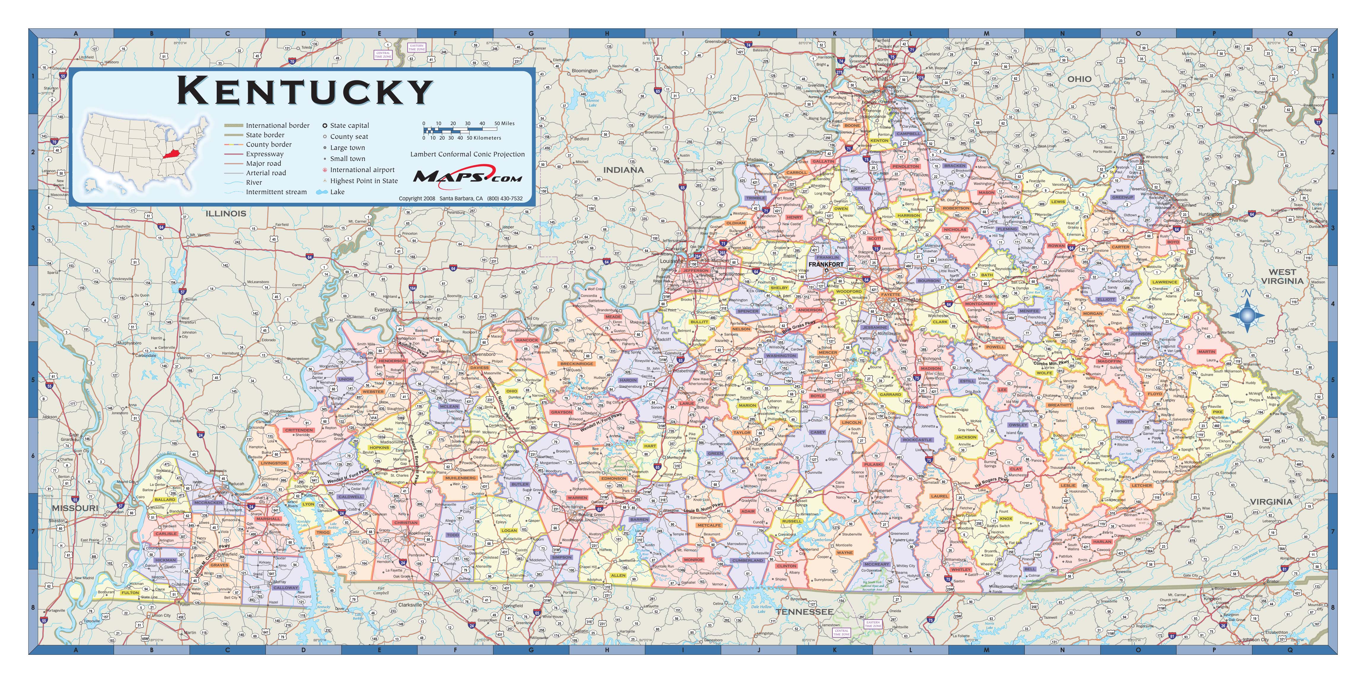 Kentucky Counties Wall Map By Maps Com MapSales All For One MDC1 KY WMB 