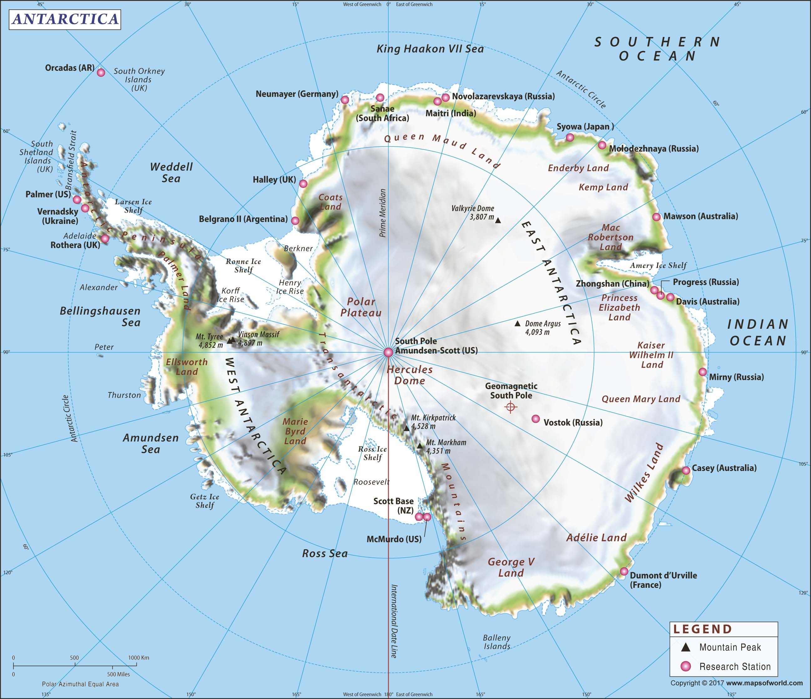Antarctica wall map by maps of world