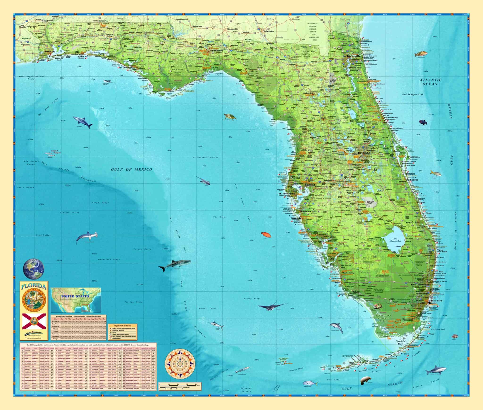 Map Of Florida With Latitude And Longitude COMFL 