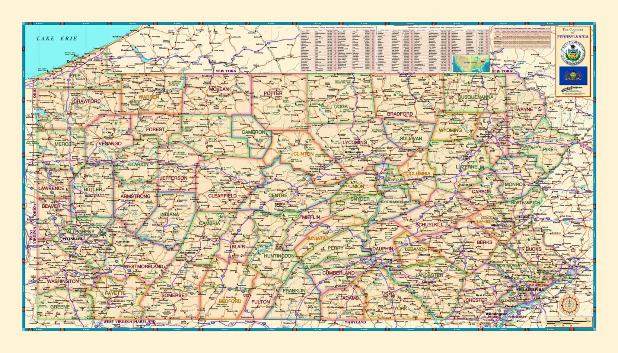 Printable Pa County Map With Towns COMPACOUNTY 