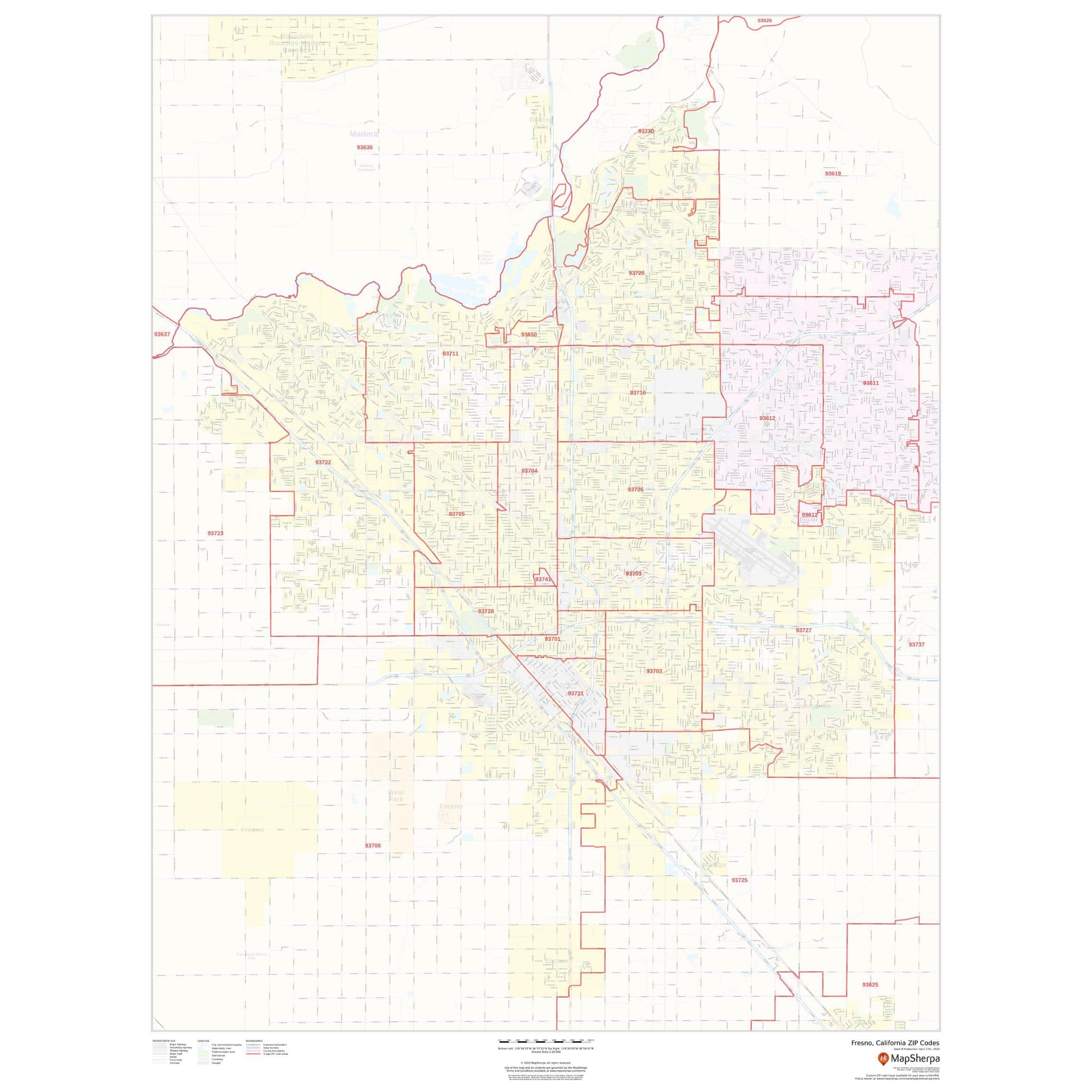 Fresno County Zip Codes Map Zip Fresno Large 