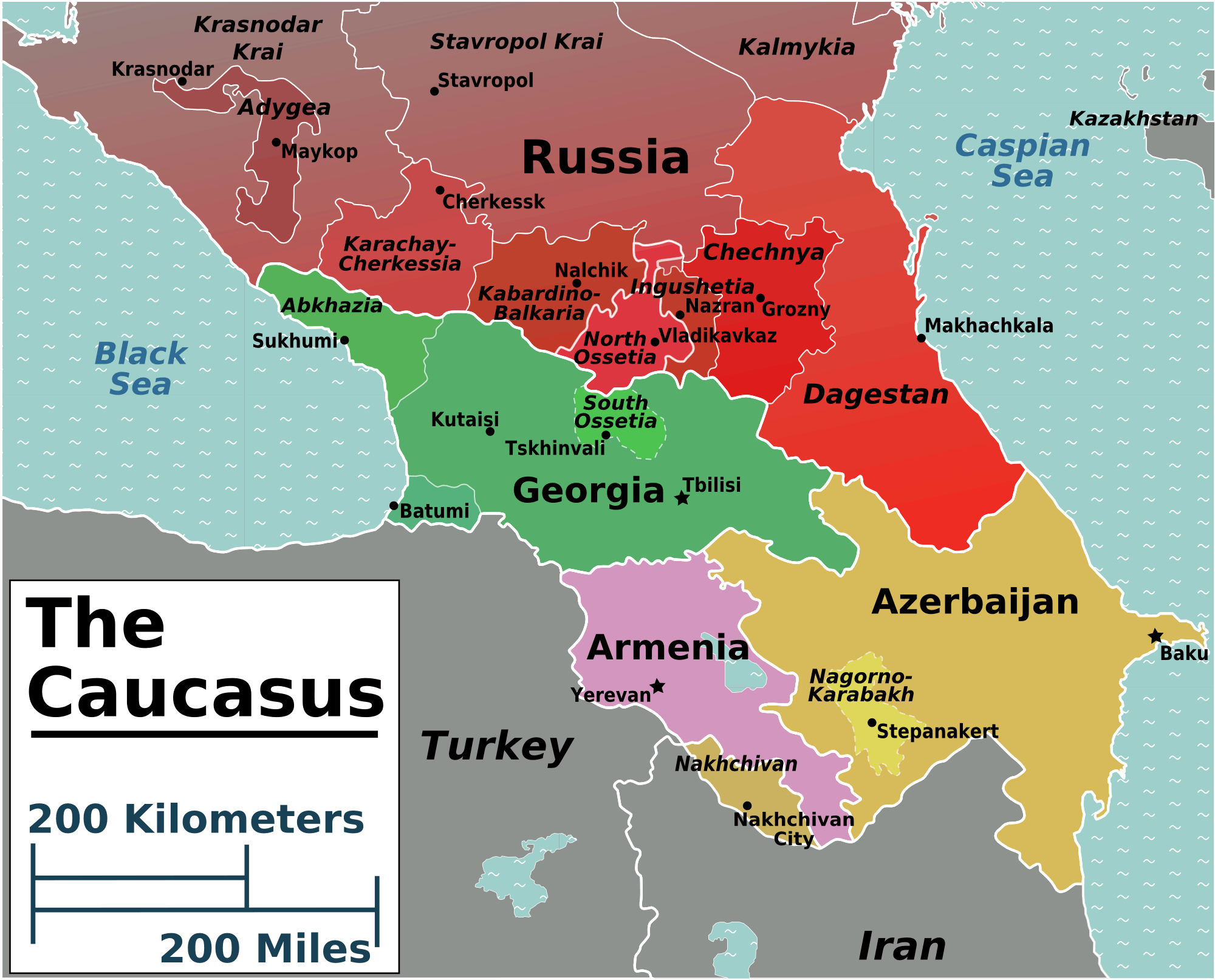 Caucasus Mountains On Map Caucasus Regions Map 