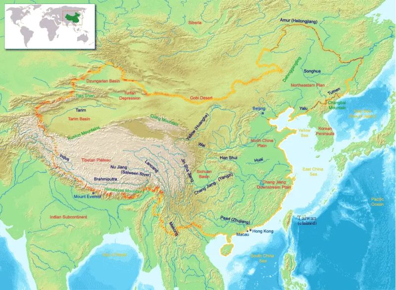 China Physical Map Mapsof Net - Space Photo Collection - HD Quality
