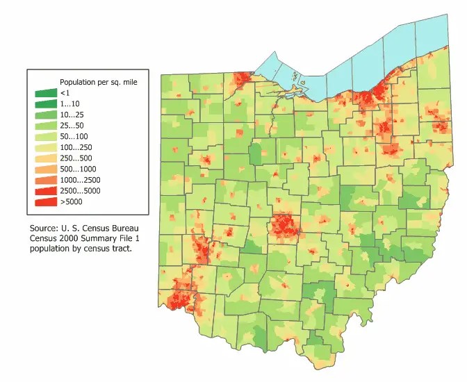 Ohio Population Density Map Ohio Population Map 