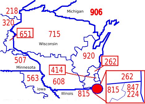 Wisconsin Area Code Map - Retina Light Images for Desktop