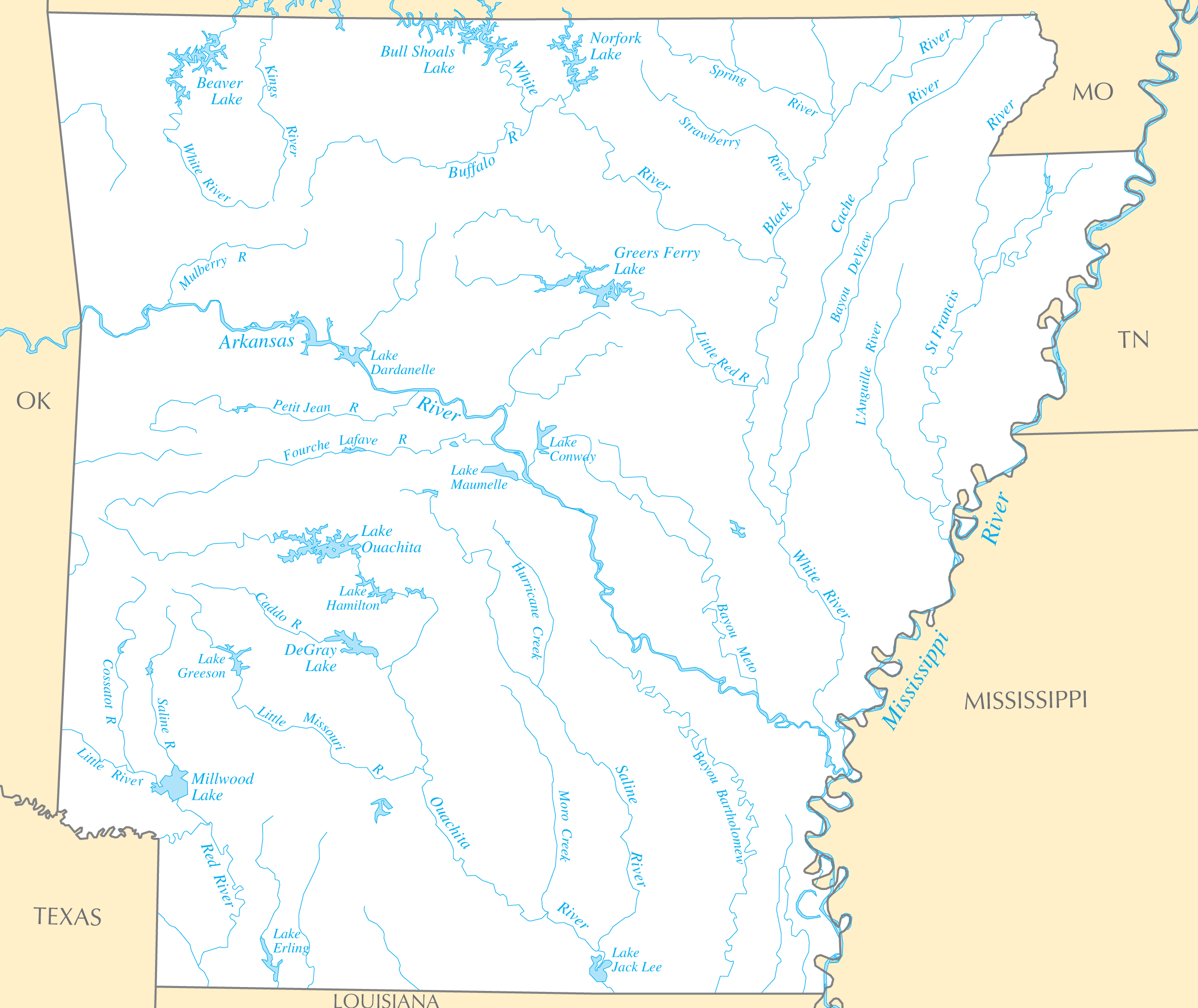 Arkansas Rivers And Lakes MapSof Net Arkansas Rivers And Lakes 