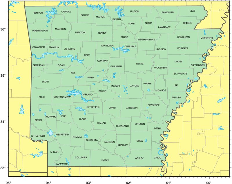 Arkansas Map With Counties - High Quality Minimal Image - Full HD