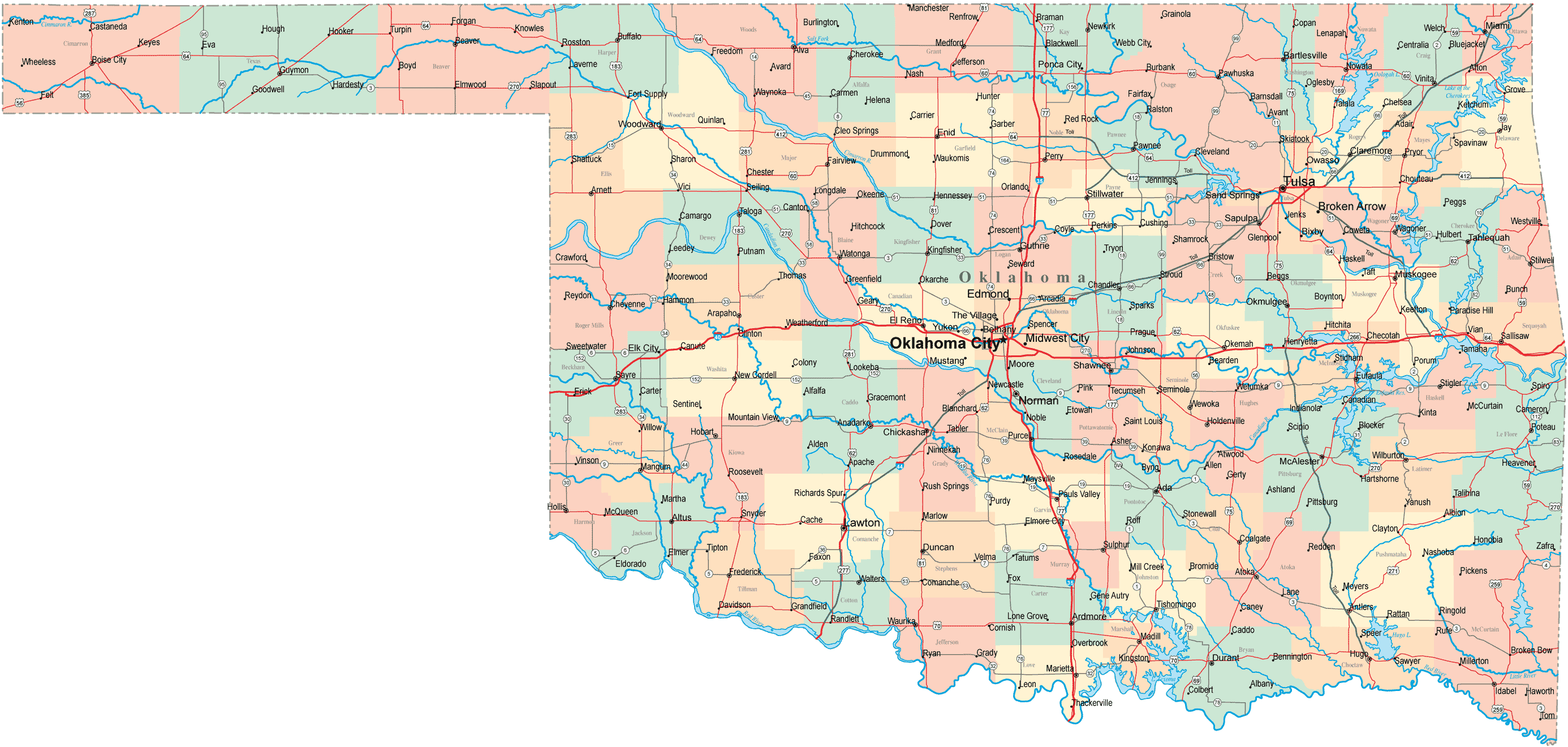 Map Of Cities Counties In Oklahoma Mapsof Net Map Of Cities Counties In Oklahoma 