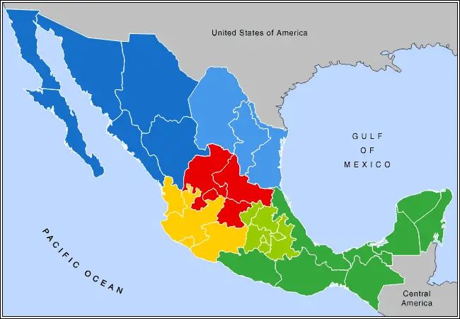 Mexico Regions Map Mapsof Net - Premium Vintage Texture Gallery - High Resolution