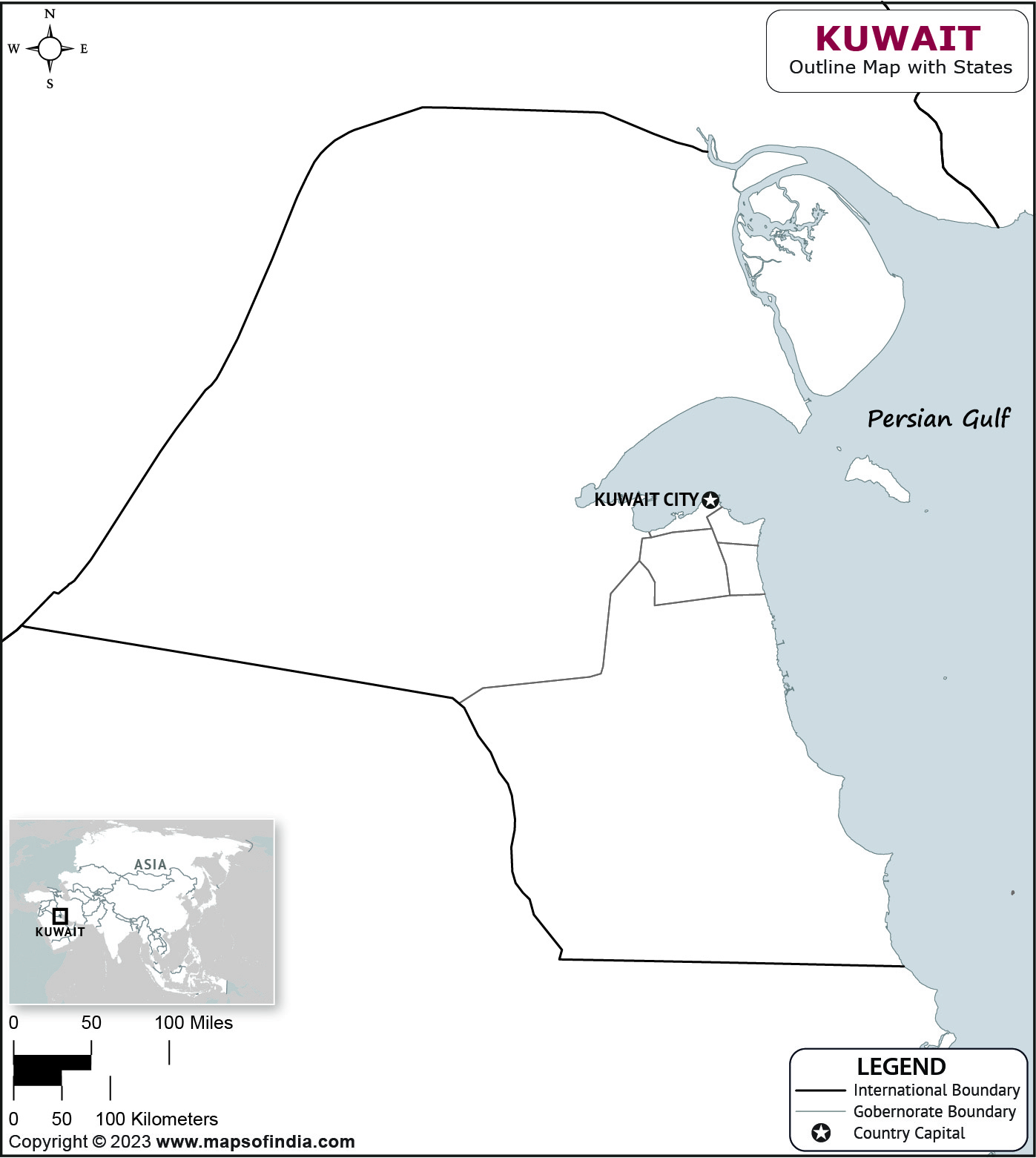 Kuwait Outline Map Kuwait Outline Map With State Boundaries Kuwait Blank Outline Map 