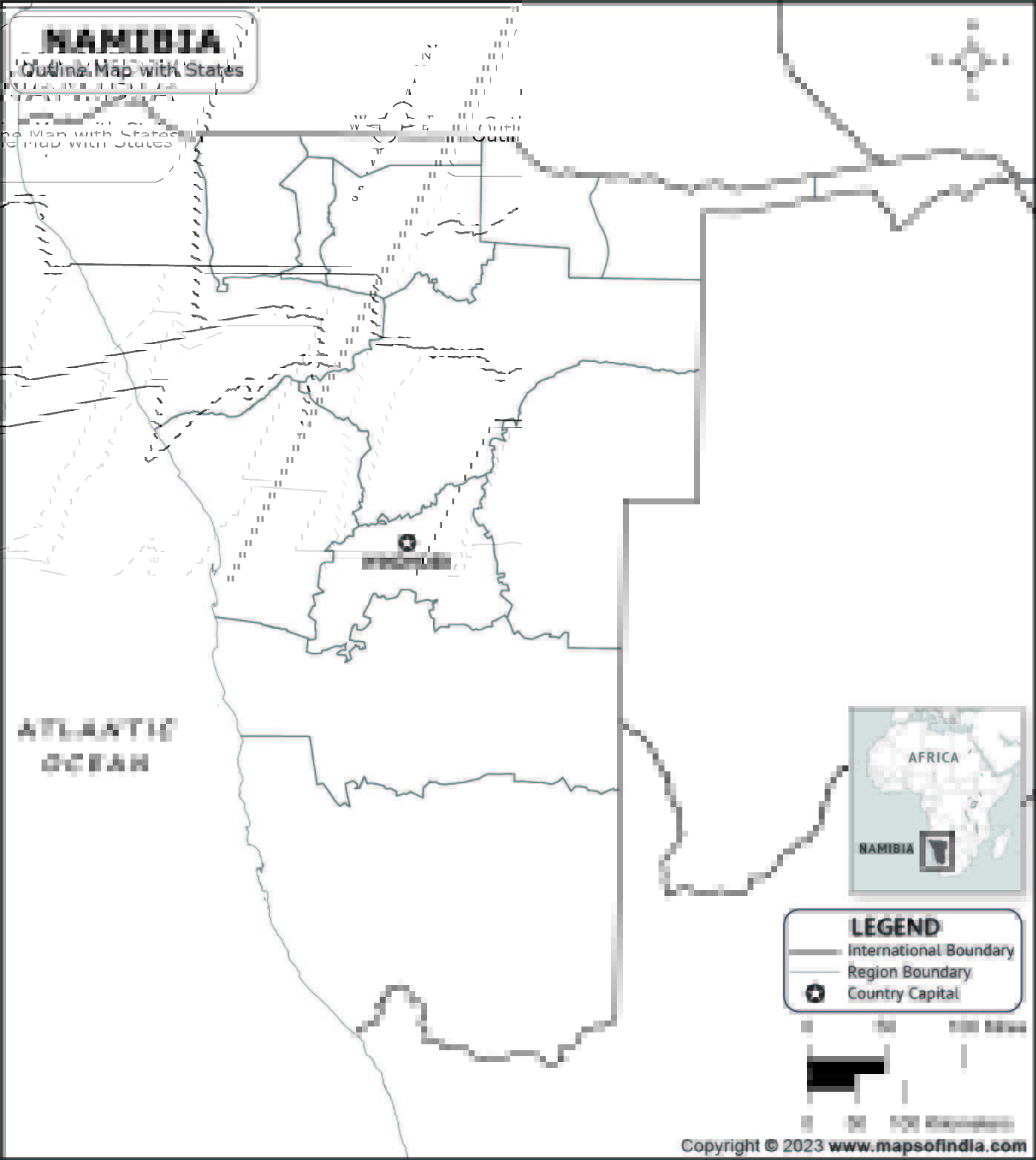 Namibia Outline Map Namibia Outline Map With State Boundaries Namibia Blank Outline Map 
