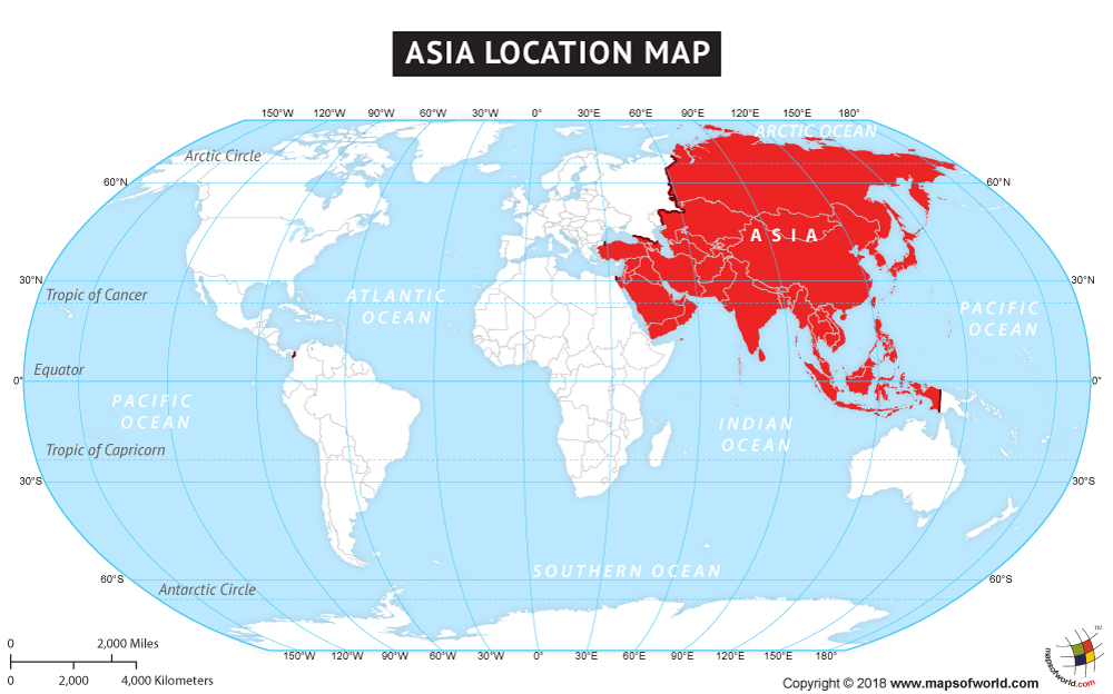 Asia Location On World Map Asia Location Map 