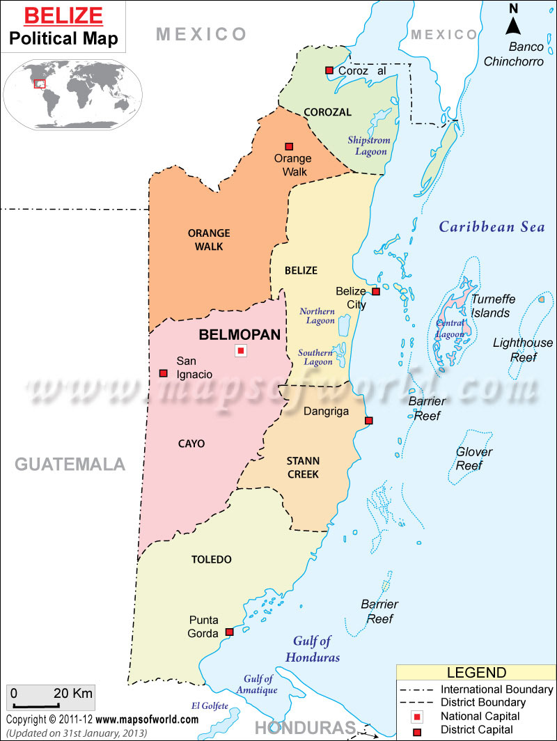Political Map Of Belize Districts.