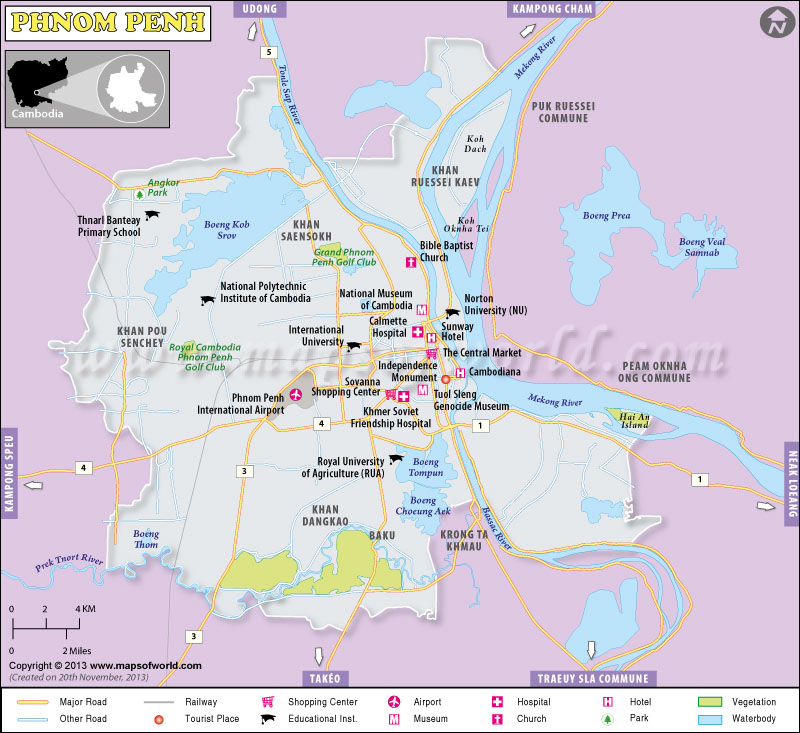 Phnom Penh Map Of City Cambodia.