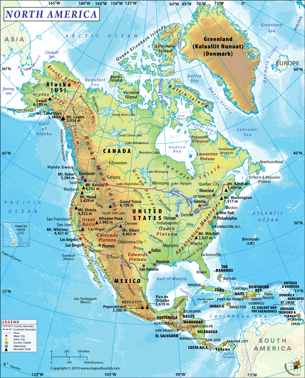 Geographic map of north america