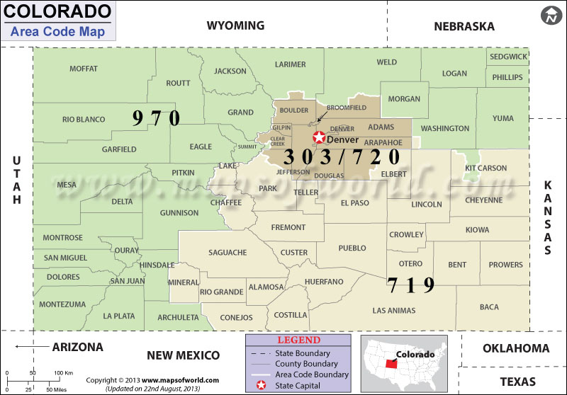 Area Code Map Colorado Colorado Area Code Map 