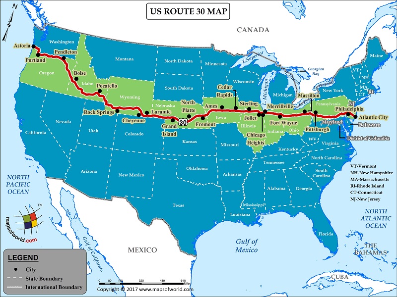 US Route 30 Map For Road Trip Highway 30 Us Route 30 Map 