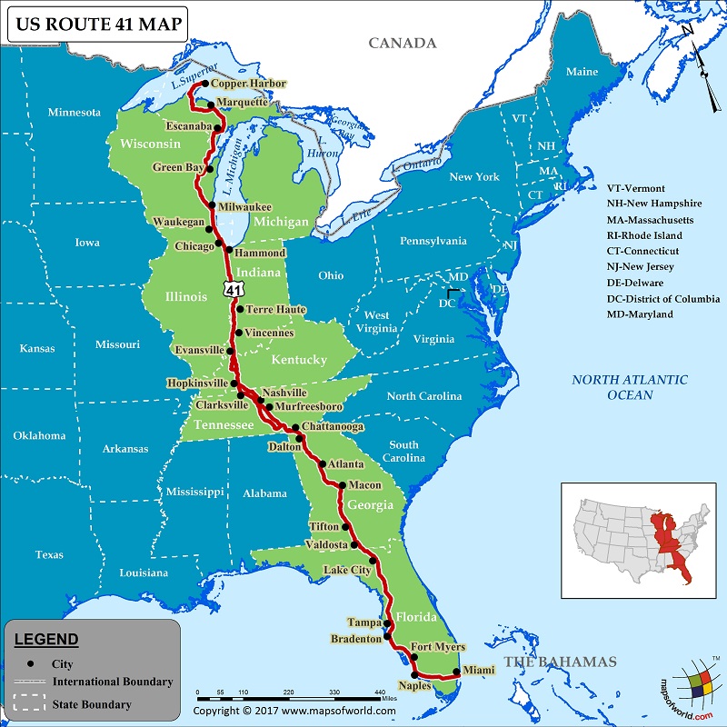 US Route 41 Map USA Highways And Routes Us Route 41 Map 