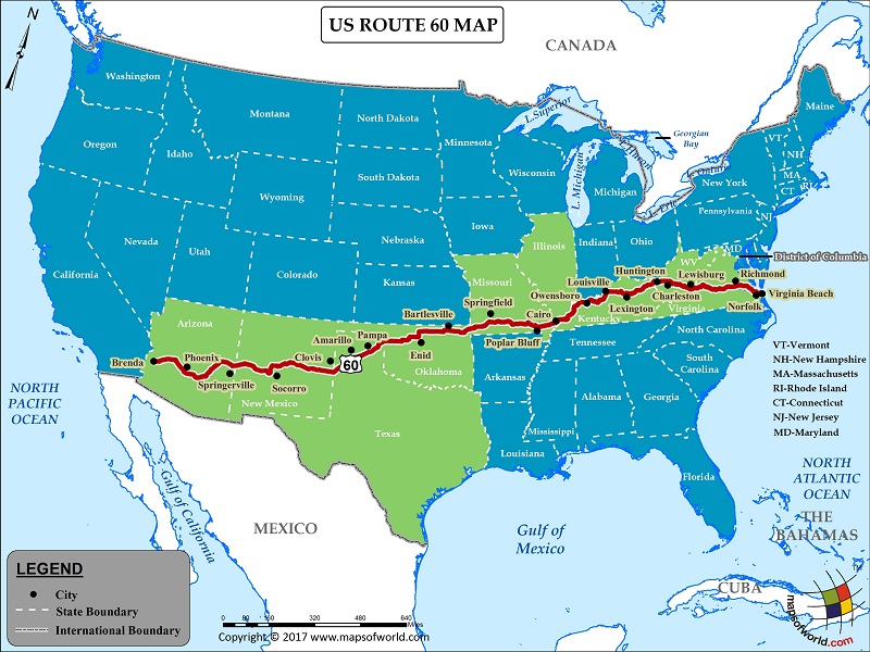 US Route 60 Map For Road Trip Highway 60 Us Route 60 Map 