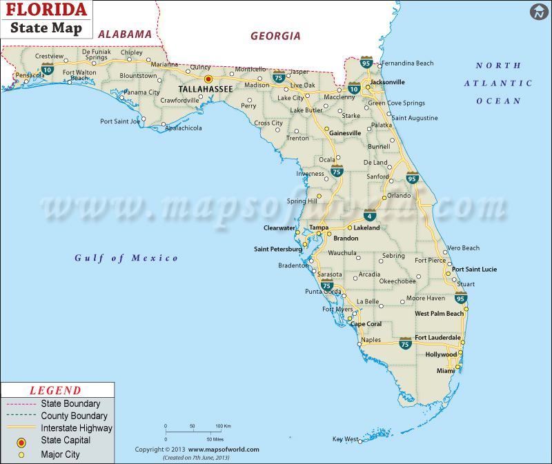State Map Of Florida Showing Cities Boundaries Major Cities And Florida State Map 