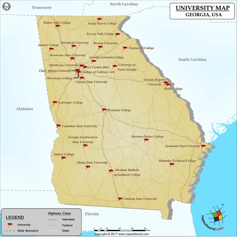 List Of In Georgia Map Of Georgia And Colleges Georgia University Map 