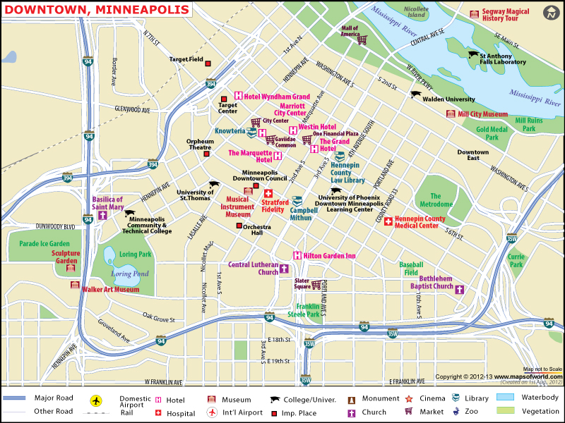 Downtown Minneapolis City Map City Map Of Minneapolis Downtown Minneapolis Downtown Map 