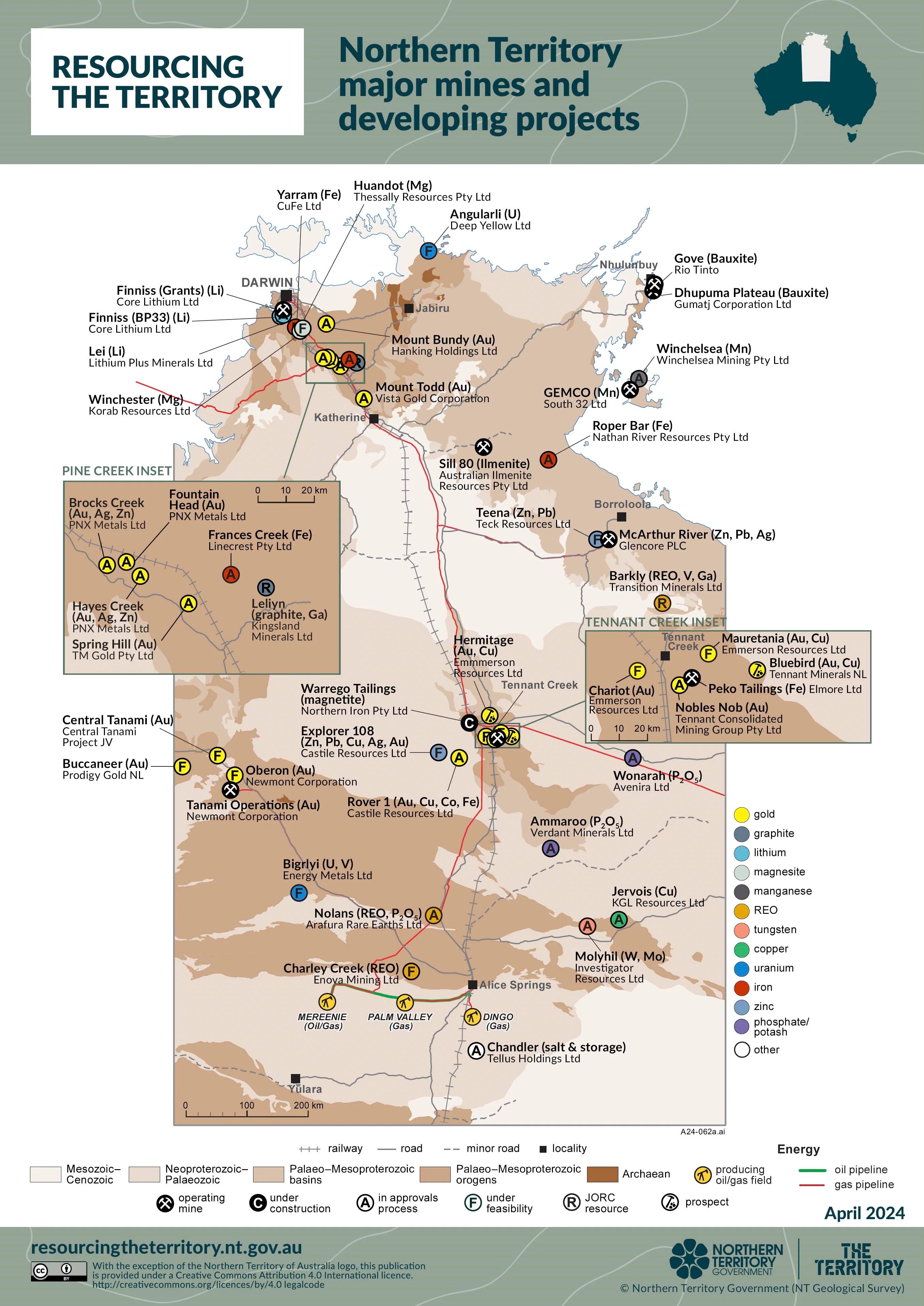 Northern Territory Major Mines Developing Projects Map Mapworld 