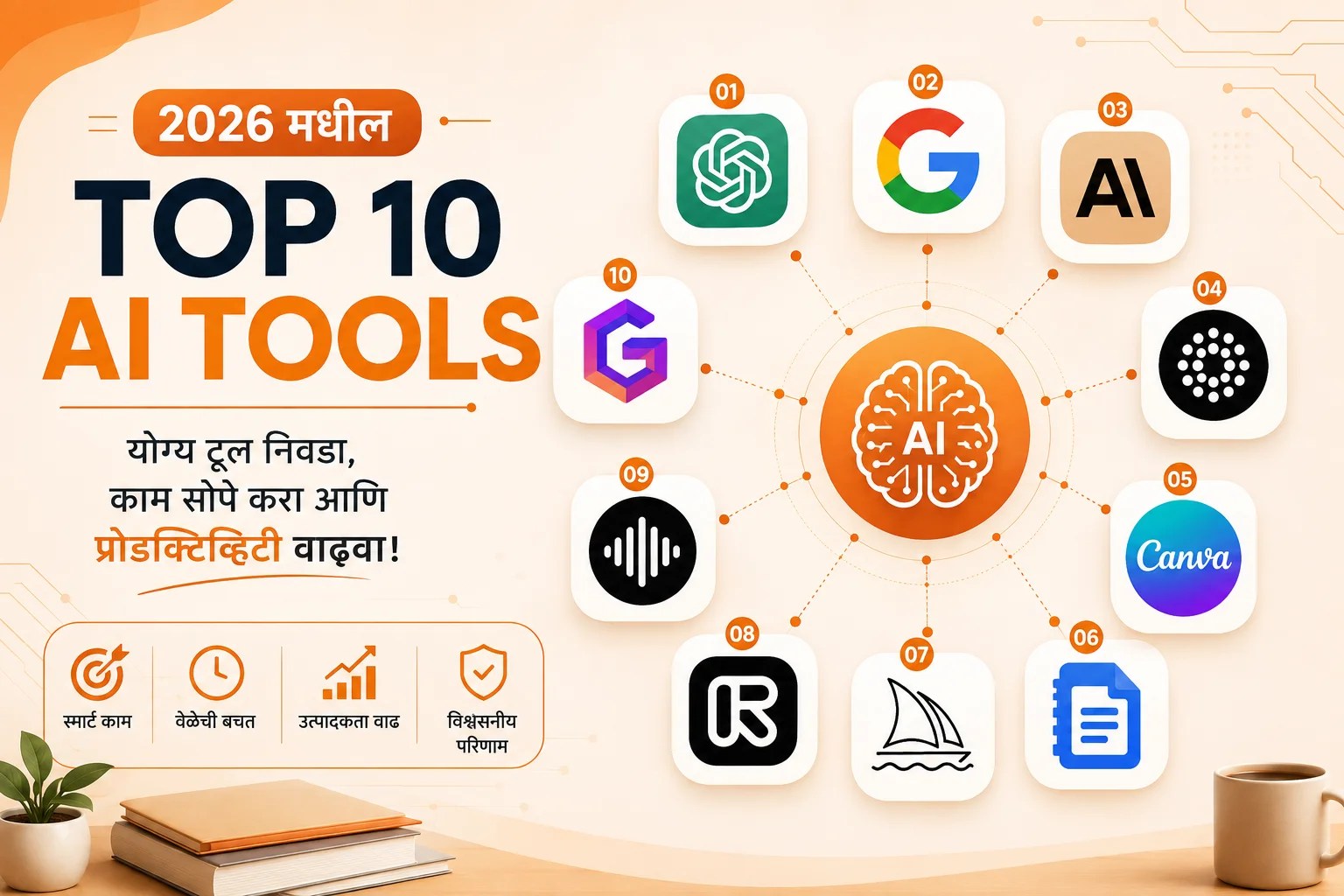 You are currently viewing 2026 मधील Top 10 AI Tools (उपयोग, फायदे आणि माहिती)