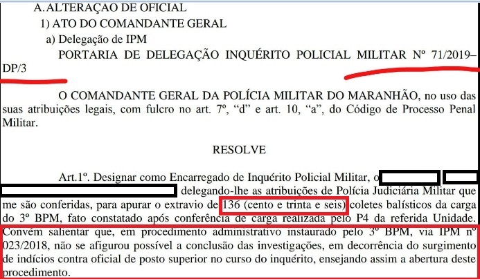 312, § 3°, do código penal: SumiÃ§o de 180 coletes Ã  prova de bala envolve oficiais