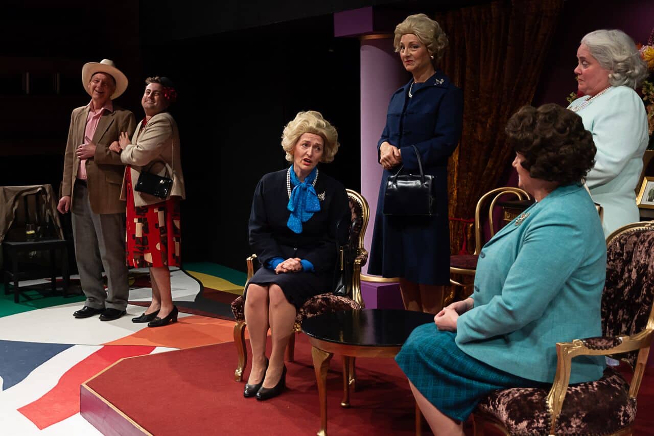 Marie Cooper portraying Margaret Thatcher