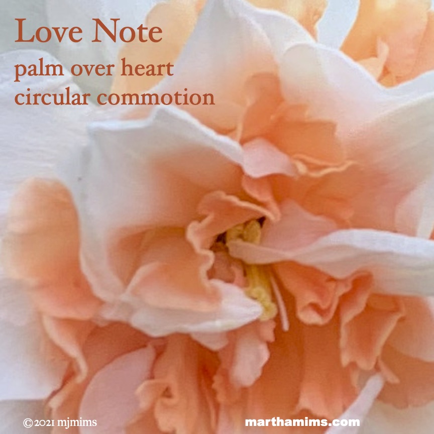 Love Note
palm over heart
circular commotion