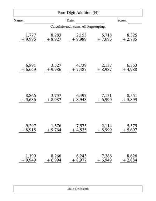 4 digit plus 4 digit addtion with all regrouping and comma separated