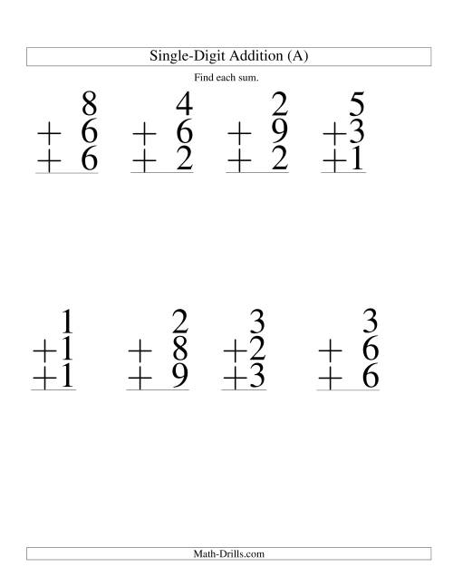 column addition three single digit numbers lp