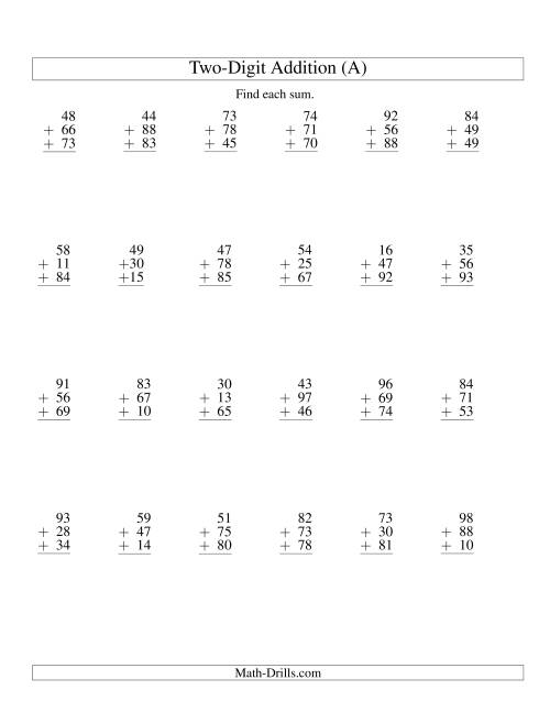 column addition three two digit numbers a
